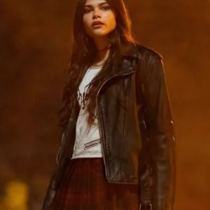 Fear Street Prom Queen 2025 Ariana Greenblatt Leather Jacket Side