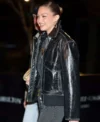 Gigi Hadid NYC 2025 Black Leather Jacket