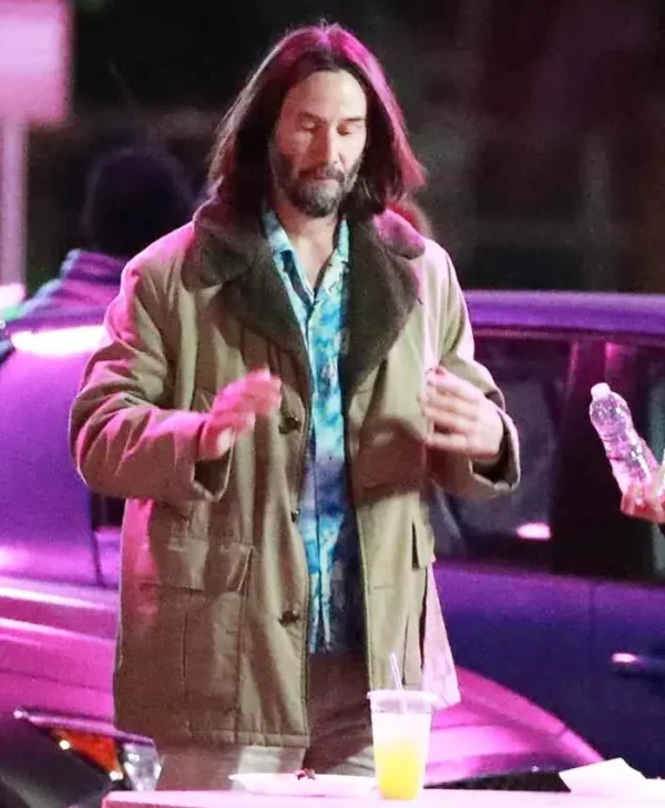 Good Fortune 2025 Keanu Reeves Shearling Coat Side