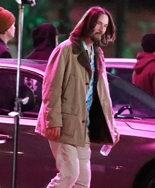 Good Fortune 2025 Keanu Reeves Shearling Coat Front