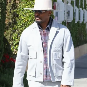 Jamie Foxx Los Angeles 2025 White Denim Jacket