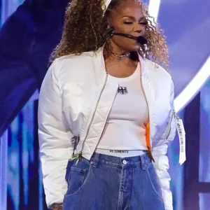 Janet Jackson American Music Awards White Bomber Jacket Side