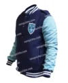 Jedidiah Goodacre Descendants Blue Wool Varsity Jacket Side Look