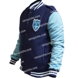 Jedidiah Goodacre Descendants Blue Wool Varsity Jacket Side Look