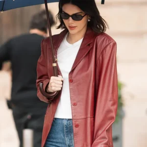 Kendal Jenner Paris 2025 Maroon Blazer Side