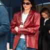 Kendal Jenner Paris 2025 Maroon Blazer