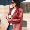 Kendal Jenner Paris 2025 Maroon Blazer Front