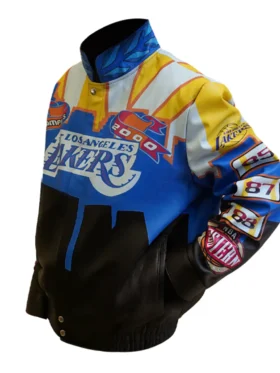 Los Angeles Lakers Vintage Bomber Leather Jacket Side Look
