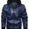 Mens Biker Removable Hood Bomber Navy Blue Jacket