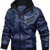 Mens Removable Hood Biker Bomber Navy Blue Jacket For Sale
