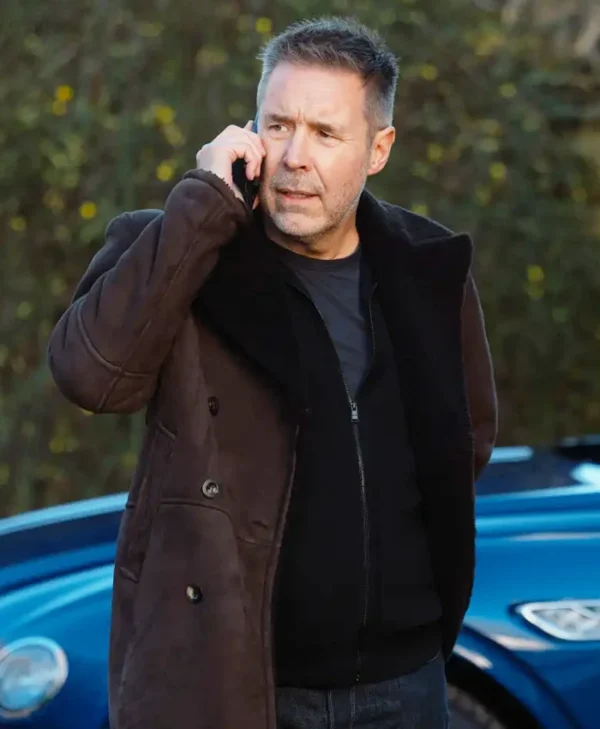 Mobland S01 Paddy Considine Brown Suede Coat Side