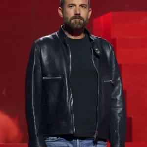Netflix Tudum Ben Affleck Black Leather Jacket Side