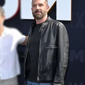 Netflix Tudum Ben Affleck Black Leather Jacket Front