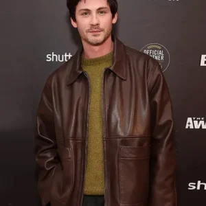 Oh Hi! Logan Lerman Brown Leather Jacket Side