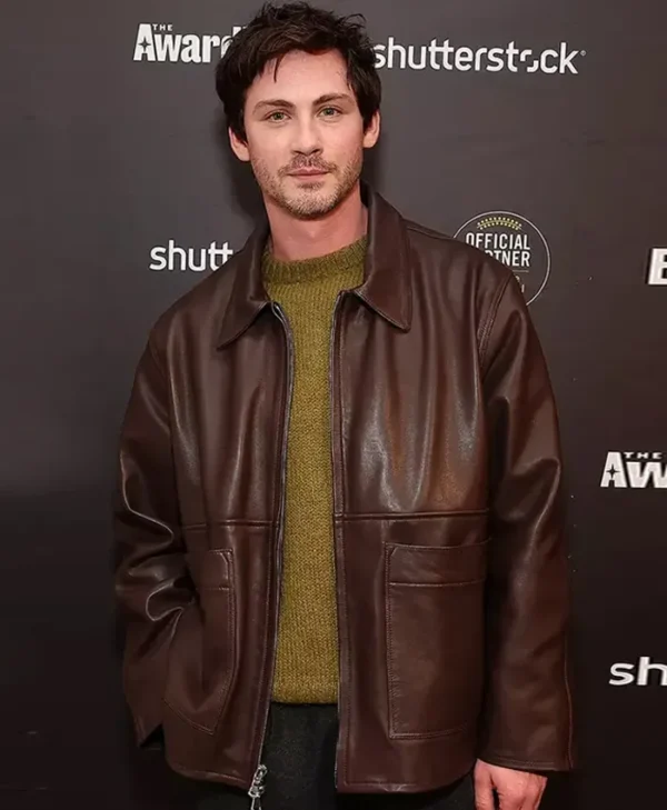 Oh Hi! Logan Lerman Brown Leather Jacket Side
