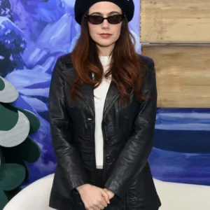 Oh Hi! Molly Gordon Black Leather Blazer Side