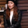 Oh Hi! Molly Gordon Black Leather Blazer Front