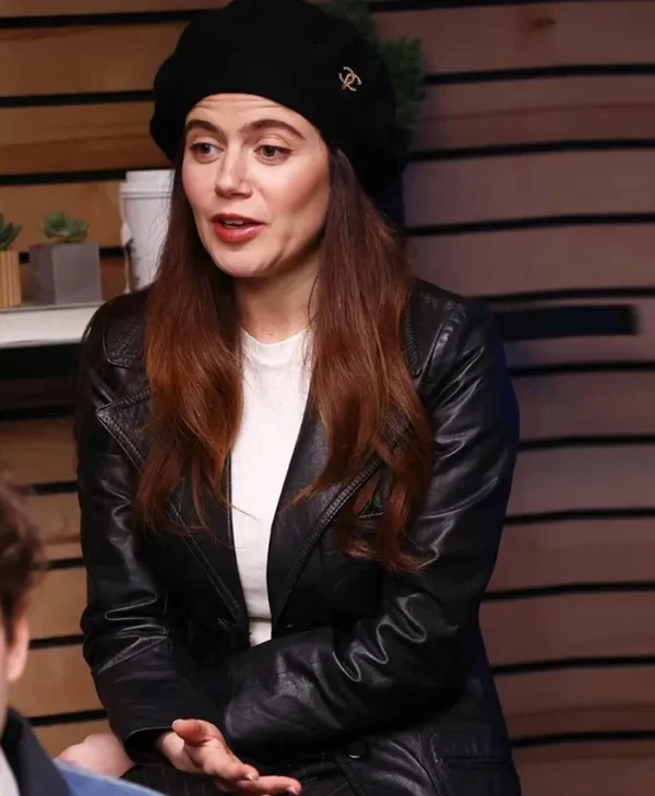 Oh Hi! Molly Gordon Black Leather Blazer Front