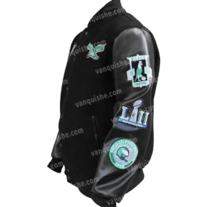 Philadelphia Eagles Black Varsity Wool Jacket Side Look