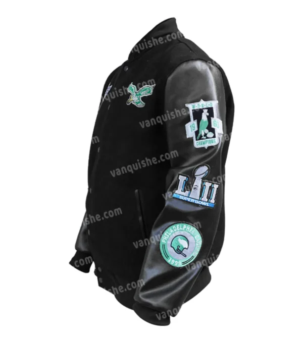 Philadelphia Eagles Black Varsity Wool Jacket Side Look