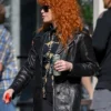 Poker Face S02 Natasha Lyonne Black Leather Coat Front