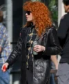 Poker Face S02 Natasha Lyonne Black Leather Coat Front