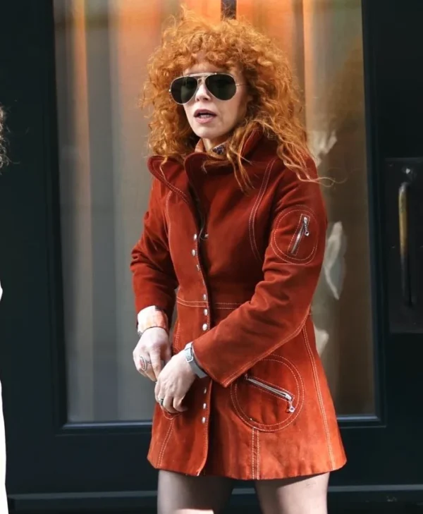 Poker Face S02 Natasha Lyonne Red Suede Coat
