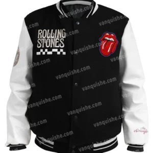 Rolling Stones Black and White Varsity Letterman Jacket