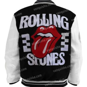 Rolling Stones Black and White Varsity Letterman Jacket Back
