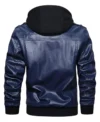 Shop Mens Removable Hood Biker Bomber Navy Blue Jacket