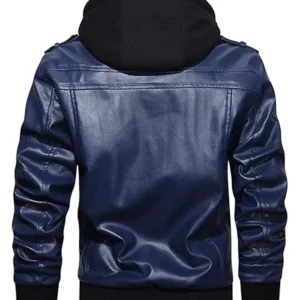 Shop Mens Removable Hood Biker Bomber Navy Blue Jacket