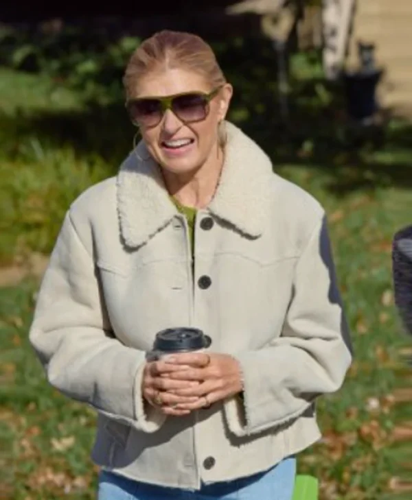The Motherhood S01 Connie Britton White Shearling Jacket Front