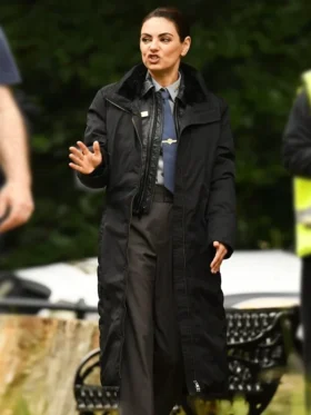 Wake Up Dead Man Mila Kunis Black Trench Coat Side