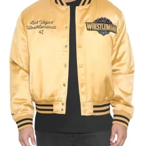 WrestleMania 41 Gold Satin Bomber Jacket