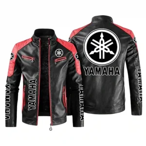 yamaha black leather cafe racer jacket
