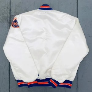 1980s NY Mets White Satin Bomber Jacket For Sale