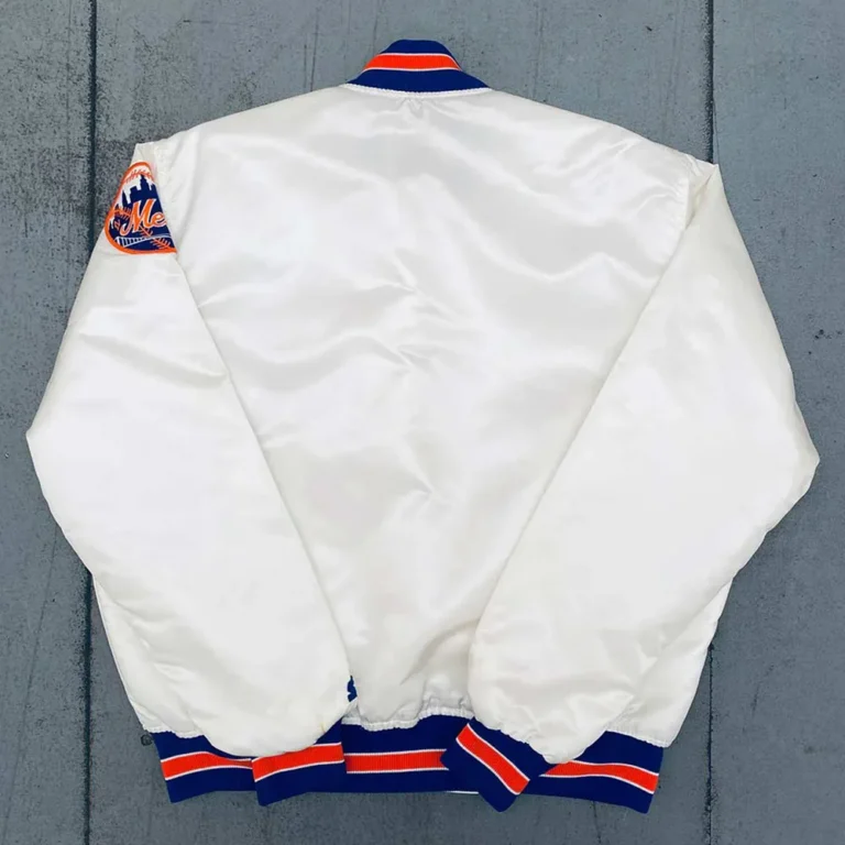 1980s NY Mets White Satin Bomber Jacket For Sale