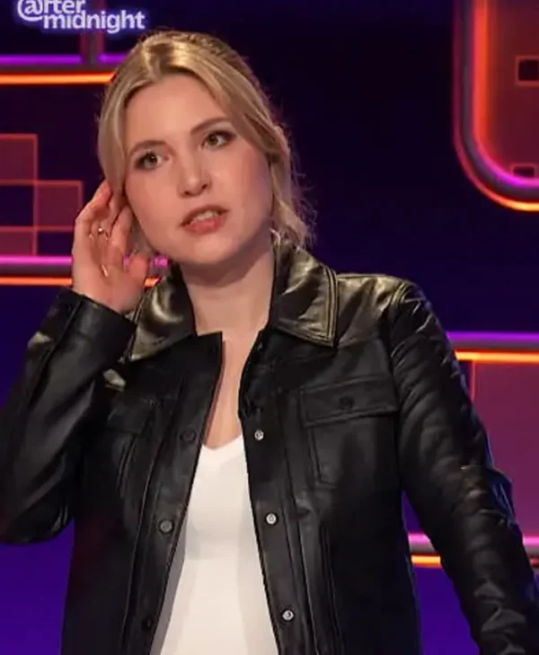 After Midnight S02 Taylor Tomlinson Black Leather Jacket Front