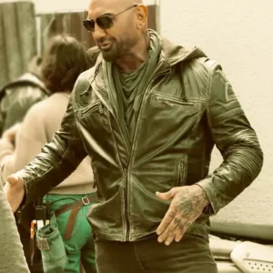 Afterburn Dave Bautista Black Leather Jacket Front