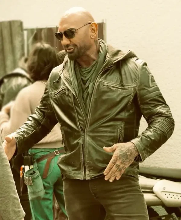 Afterburn Dave Bautista Black Leather Jacket Front