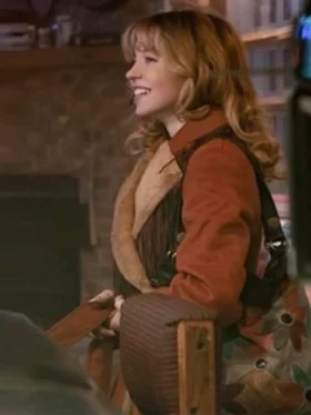 Americana Sydney Sweeney Brown Shearling Coat Side