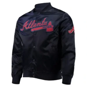 Atlanta Braves Navy Wordmark Full-Snap Satin Jacket