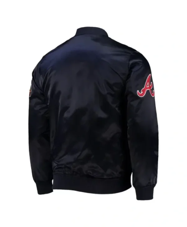 Atlanta Braves Navy Wordmark Full-Snap Satin Jacket For Sale