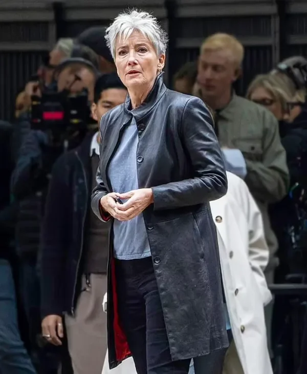 Down Cemetery Road Emma Thompson Black Leather Coat