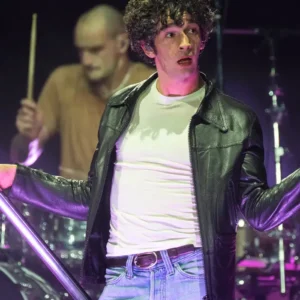 Glastonbury Matty Healy Black Leather Jacket Side