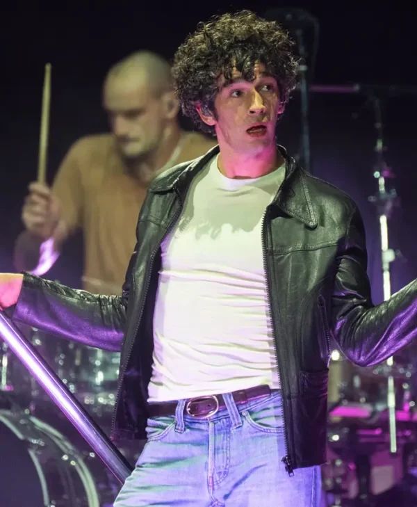 Glastonbury Matty Healy Black Leather Jacket Side