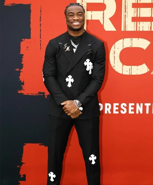 Jalen Milroe Chrome Hearts Red Carpet Black Suit