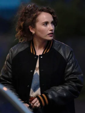 Karen Pirie S02 Julia Brown Varsity Jacket Side