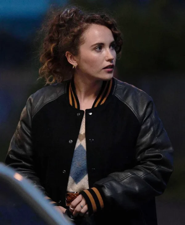 Karen Pirie S02 Julia Brown Varsity Jacket Side
