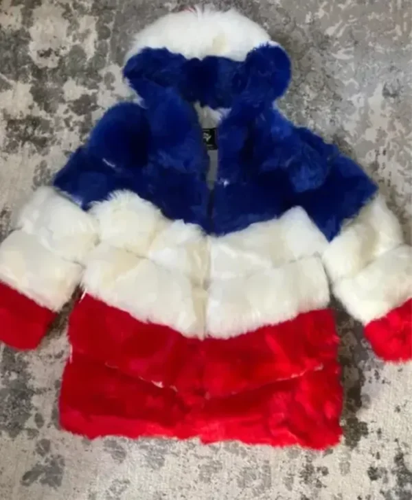Larry Buffalo Bills Color Block Faux Fur Hooded Coat